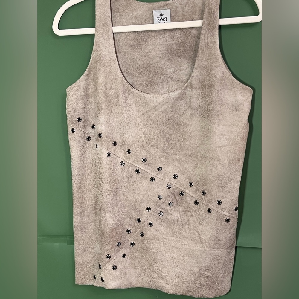 ☃️ SW3 Bespoke beige faux leather and metal studded sleeveless tank. Size S